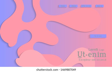 Abstract web templates with wavy cut out of paper layered shapes with realistic shadow. Social media web banner. Bright colored isolated. Overlapping paper cut shapes on gradient background.