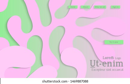Abstract web templates with wavy cut out of paper layered shapes with realistic shadow. Social media web banner. Bright colored isolated. Overlapping paper cut shapes on gradient background.