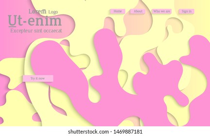 Abstract web templates with wavy cut out of paper layered shapes with realistic shadow. Social media web banner. Bright colored isolated. Overlapping paper cut shapes on gradient background.