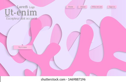 Abstract web templates with wavy cut out of paper layered shapes with realistic shadow. Social media web banner. Bright colored isolated. Overlapping paper cut shapes on gradient background.