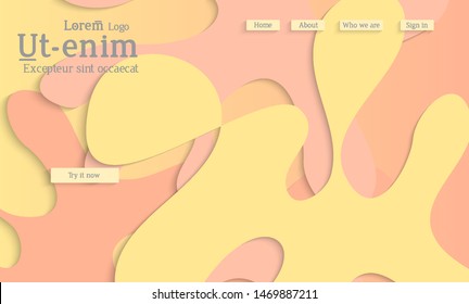 Abstract web templates with wavy cut out of paper layered shapes with realistic shadow. Social media web banner. Bright colored isolated. Overlapping paper cut shapes on gradient background.