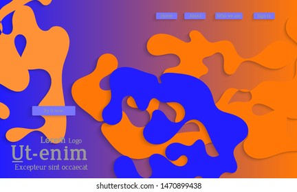 Abstract web templates with wavy cut out of paper layered shapes with realistic shadow. Social media web banner. Bright colored isolated. Overlapping paper cut shapes on gradient background.