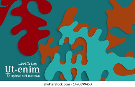 Abstract web templates with wavy cut out of paper layered shapes with realistic shadow. Social media web banner. Bright colored isolated. Overlapping paper cut shapes on gradient background.