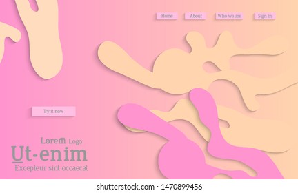 Abstract web templates with wavy cut out of paper layered shapes with realistic shadow. Social media web banner. Bright colored isolated. Overlapping paper cut shapes on gradient background.