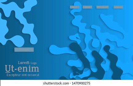 Abstract web templates with wavy cut out of paper layered shapes with realistic shadow. Social media web banner. Bright colored isolated. Overlapping paper cut shapes on gradient background.