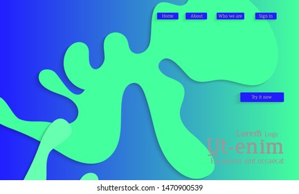 Abstract web templates with wavy cut out of paper layered shapes with realistic shadow. Social media web banner. Bright colored isolated. Overlapping paper cut shapes on gradient background.