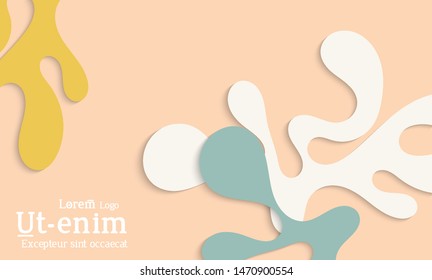 Abstract web templates with wavy cut out of paper layered shapes with realistic shadow. Social media web banner. Bright colored isolated. Overlapping paper cut shapes on gradient background.