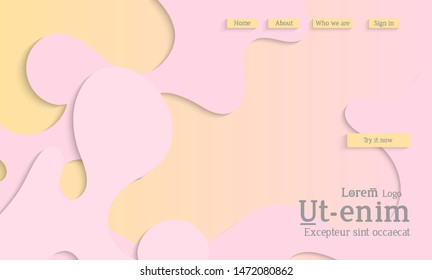 Abstract web templates with wavy cut out of paper layered shapes with realistic shadow. Social media web banner. Bright colored isolated. Overlapping paper cut shapes on gradient background.