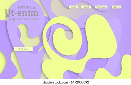 Abstract web templates with wavy cut out of paper layered shapes with realistic shadow. Social media web banner. Bright colored isolated. Overlapping paper cut shapes on gradient background.