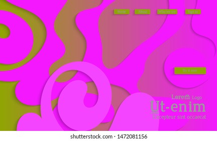Abstract web templates with wavy cut out of paper layered shapes with realistic shadow. Social media web banner. Bright colored isolated. Overlapping paper cut shapes on gradient background.