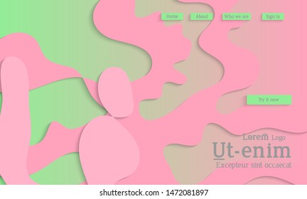 Abstract web templates with wavy cut out of paper layered shapes with realistic shadow. Social media web banner. Bright colored isolated. Overlapping paper cut shapes on gradient background.