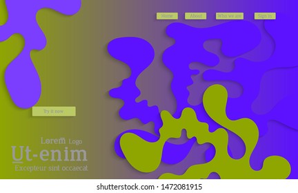 Abstract web templates with wavy cut out of paper layered shapes with realistic shadow. Social media web banner. Bright colored isolated. Overlapping paper cut shapes on gradient background.