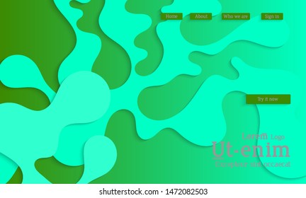 Abstract web templates with wavy cut out of paper layered shapes with realistic shadow. Social media web banner. Bright colored isolated. Overlapping paper cut shapes on gradient background.