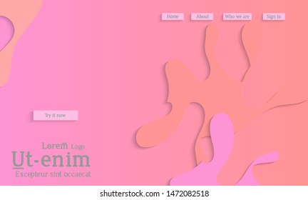 Abstract web templates with wavy cut out of paper layered shapes with realistic shadow. Social media web banner. Bright colored isolated. Overlapping paper cut shapes on gradient background.