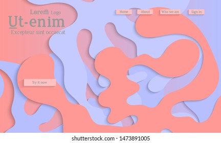 Abstract web templates with wavy cut out of paper layered shapes with realistic shadow. Social media web banner. Bright colored isolated. Overlapping paper cut shapes on gradient background.