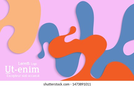 Abstract web templates with wavy cut out of paper layered shapes with realistic shadow. Social media web banner. Bright colored isolated. Overlapping paper cut shapes on gradient background.