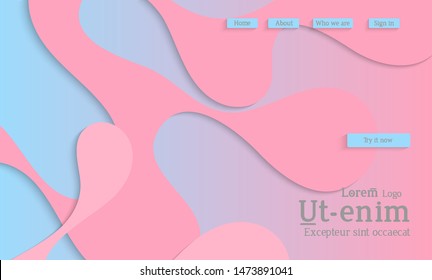Abstract web templates with wavy cut out of paper layered shapes with realistic shadow. Social media web banner. Bright colored isolated. Overlapping paper cut shapes on gradient background.