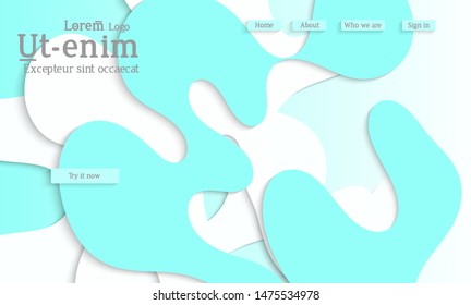 Abstract web templates with wavy cut out of paper layered shapes with realistic shadow. Social media web banner. Bright colored isolated. Overlapping paper cut shapes on gradient background.