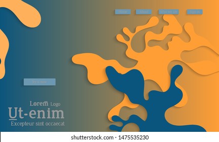 Abstract web templates with wavy cut out of paper layered shapes with realistic shadow. Social media web banner. Bright colored isolated. Overlapping paper cut shapes on gradient background.