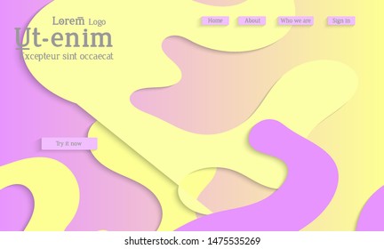 Abstract web templates with wavy cut out of paper layered shapes with realistic shadow. Social media web banner. Bright colored isolated. Overlapping paper cut shapes on gradient background.