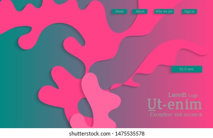 Abstract web templates with wavy cut out of paper layered shapes with realistic shadow. Social media web banner. Bright colored isolated. Overlapping paper cut shapes on gradient background.