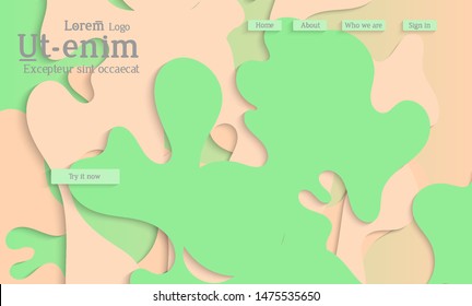 Abstract web templates with wavy cut out of paper layered shapes with realistic shadow. Social media web banner. Bright colored isolated. Overlapping paper cut shapes on gradient background.