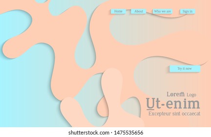 Abstract web templates with wavy cut out of paper layered shapes with realistic shadow. Social media web banner. Bright colored isolated. Overlapping paper cut shapes on gradient background.