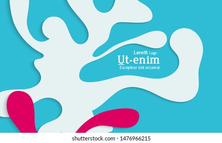 Abstract web templates with wavy cut out of paper layered shapes with realistic shadow. Social media web banner. Bright colored isolated. Overlapping paper cut shapes on gradient background.