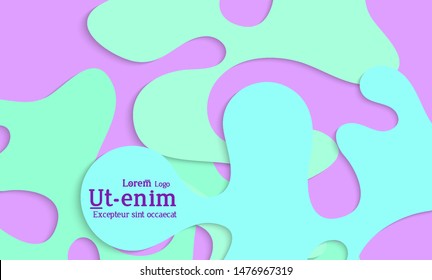 Abstract web templates with wavy cut out of paper layered shapes with realistic shadow. Social media web banner. Bright colored isolated. Overlapping paper cut shapes on gradient background.