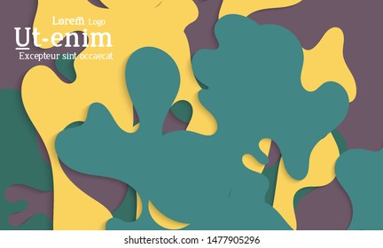 Abstract web templates with wavy cut out of paper layered shapes with realistic shadow. Social media web banner. Bright colored isolated. Overlapping paper cut shapes on gradient background.