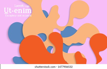 Abstract web templates with wavy cut out of paper layered shapes with realistic shadow. Social media web banner. Bright colored isolated. Overlapping paper cut shapes on gradient background.
