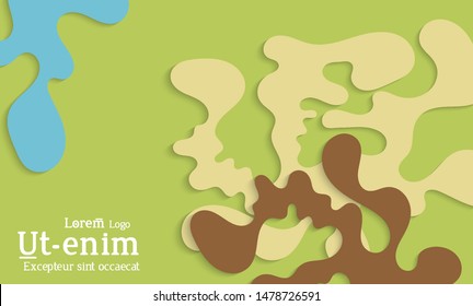 Abstract web templates with wavy cut out of paper layered shapes with realistic shadow. Social media web banner. Bright colored isolated. Overlapping paper cut shapes on gradient background.