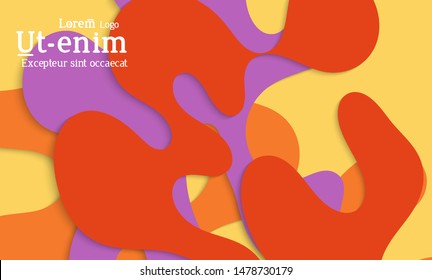 Abstract web templates with wavy cut out of paper layered shapes with realistic shadow. Social media web banner. Bright colored isolated. Overlapping paper cut shapes on gradient background.