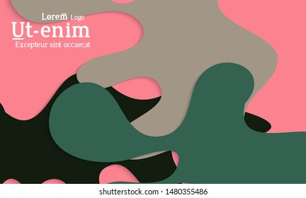 Abstract web templates with wavy cut out of paper layered shapes with realistic shadow. Social media web banner. Bright colored isolated. Overlapping paper cut shapes on gradient background.
