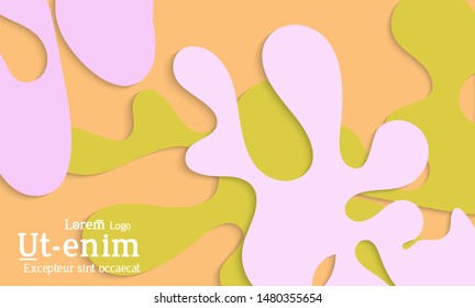 Abstract web templates with wavy cut out of paper layered shapes with realistic shadow. Social media web banner. Bright colored isolated. Overlapping paper cut shapes on gradient background.