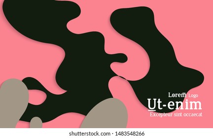 Abstract web templates with wavy cut out of paper layered shapes with realistic shadow. Social media web banner. Bright colored isolated. Overlapping paper cut shapes on gradient background.