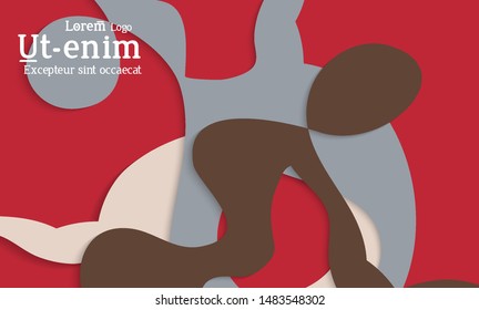 Abstract web templates with wavy cut out of paper layered shapes with realistic shadow. Social media web banner. Bright colored isolated. Overlapping paper cut shapes on gradient background.