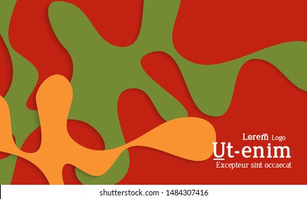 Abstract web templates with wavy cut out of paper layered shapes with realistic shadow. Social media web banner. Bright colored isolated. Overlapping paper cut shapes on gradient background.
