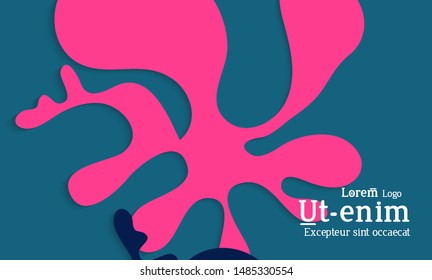 Abstract web templates with wavy cut out of paper layered shapes with realistic shadow. Social media web banner. Bright colored isolated. Overlapping paper cut shapes on gradient background.