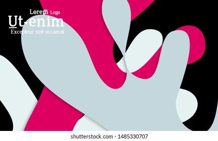 Abstract web templates with wavy cut out of paper layered shapes with realistic shadow. Social media web banner. Bright colored isolated. Overlapping paper cut shapes on gradient background.