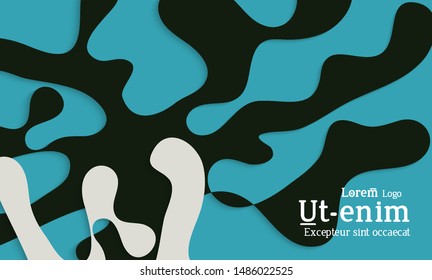Abstract web templates with wavy cut out of paper layered shapes with realistic shadow. Social media web banner. Bright colored isolated. Overlapping paper cut shapes on gradient background.