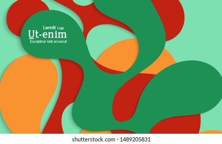 Abstract web templates with wavy cut out of paper layered shapes with realistic shadow. Social media web banner. Bright colored isolated. Overlapping paper cut shapes on gradient background.