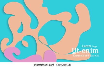 Abstract web templates with wavy cut out of paper layered shapes with realistic shadow. Social media web banner. Bright colored isolated. Overlapping paper cut shapes on gradient background.