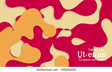 Abstract web templates with wavy cut out of paper layered shapes with realistic shadow. Social media web banner. Bright colored isolated. Overlapping paper cut shapes on gradient background.