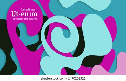Abstract web templates with wavy cut out of paper layered shapes with realistic shadow. Social media web banner. Bright colored isolated. Overlapping paper cut shapes on gradient background.