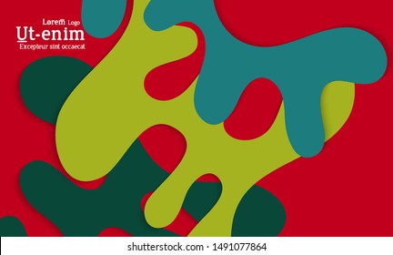 Abstract web templates with wavy cut out of paper layered shapes with realistic shadow. Social media web banner. Bright colored isolated. Overlapping paper cut shapes on gradient background.