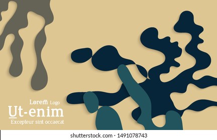 Abstract web templates with wavy cut out of paper layered shapes with realistic shadow. Social media web banner. Bright colored isolated. Overlapping paper cut shapes on gradient background.
