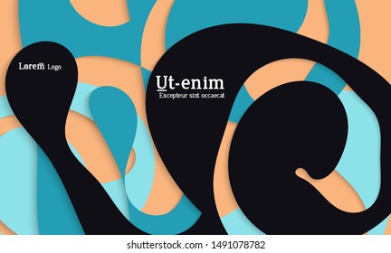 Abstract web templates with wavy cut out of paper layered shapes with realistic shadow. Social media web banner. Bright colored isolated. Overlapping paper cut shapes on gradient background.
