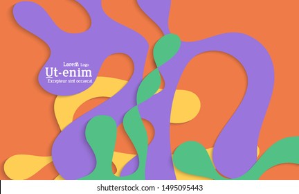 Abstract web templates with wavy cut out of paper layered shapes with realistic shadow. Social media web banner. Bright colored isolated. Overlapping paper cut shapes on gradient background.
