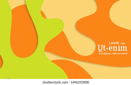 Abstract web templates with wavy cut out of paper layered shapes with realistic shadow. Social media web banner. Bright colored isolated. Overlapping paper cut shapes on gradient background.